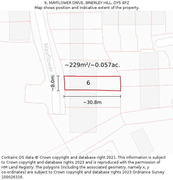 6, MAYFLOWER DRIVE, BRIERLEY HILL, DY5 4PZ: Plot and title map