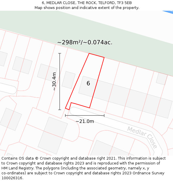 6, MEDLAR CLOSE, THE ROCK, TELFORD, TF3 5EB: Plot and title map