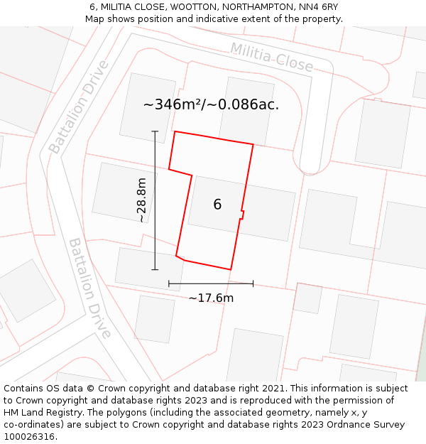 6, MILITIA CLOSE, WOOTTON, NORTHAMPTON, NN4 6RY: Plot and title map