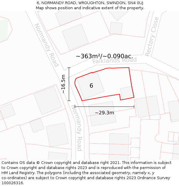 6, NORMANDY ROAD, WROUGHTON, SWINDON, SN4 0UJ: Plot and title map