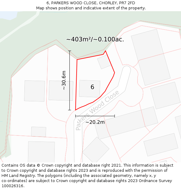 6, PARKERS WOOD CLOSE, CHORLEY, PR7 2FD: Plot and title map
