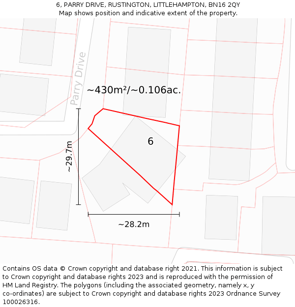 6, PARRY DRIVE, RUSTINGTON, LITTLEHAMPTON, BN16 2QY: Plot and title map