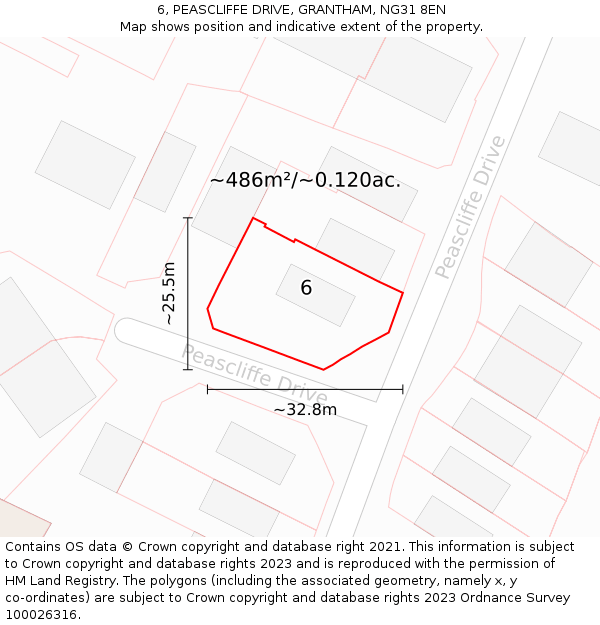 6, PEASCLIFFE DRIVE, GRANTHAM, NG31 8EN: Plot and title map