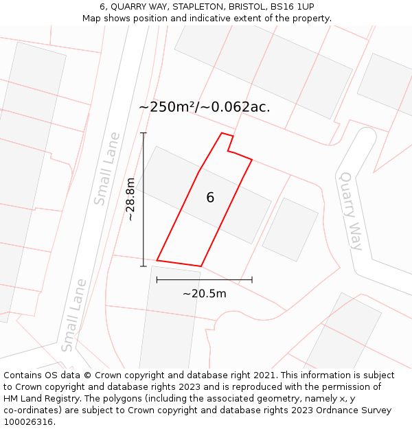 6, QUARRY WAY, STAPLETON, BRISTOL, BS16 1UP: Plot and title map