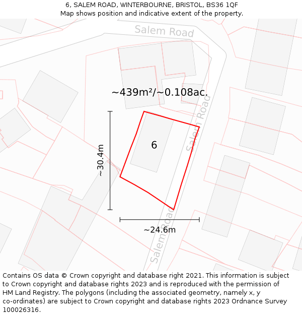 6, SALEM ROAD, WINTERBOURNE, BRISTOL, BS36 1QF: Plot and title map