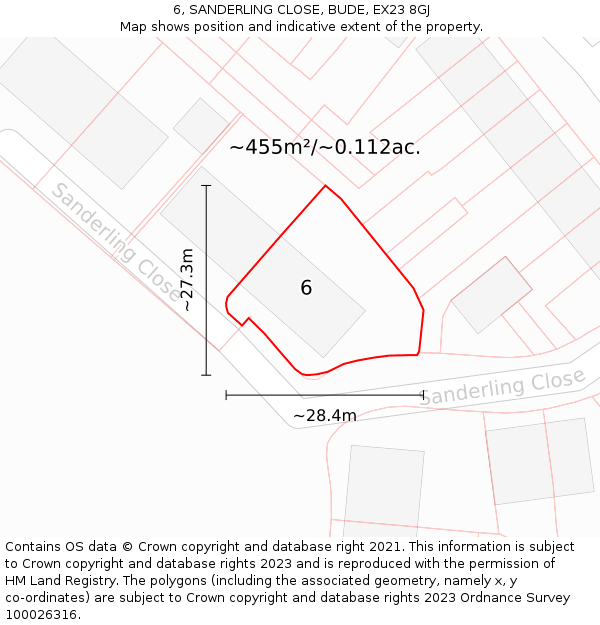 6, SANDERLING CLOSE, BUDE, EX23 8GJ: Plot and title map