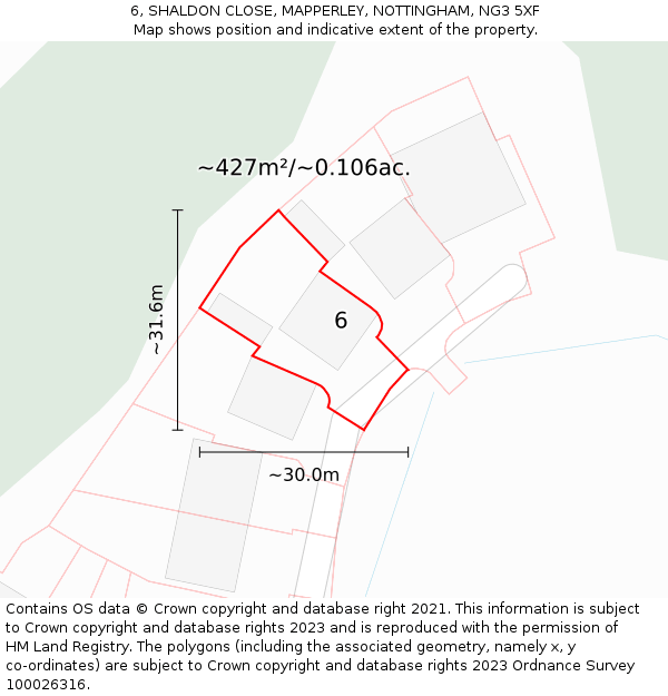 6, SHALDON CLOSE, MAPPERLEY, NOTTINGHAM, NG3 5XF: Plot and title map