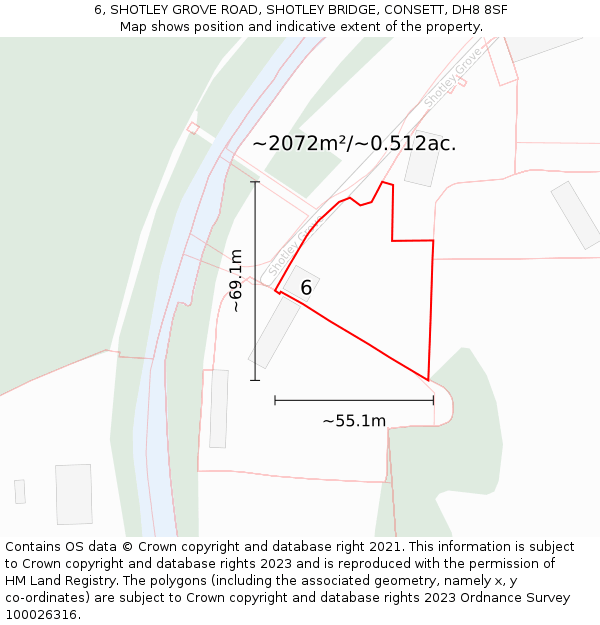 6, SHOTLEY GROVE ROAD, SHOTLEY BRIDGE, CONSETT, DH8 8SF: Plot and title map