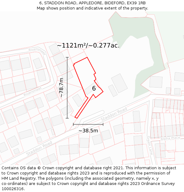 6, STADDON ROAD, APPLEDORE, BIDEFORD, EX39 1RB: Plot and title map