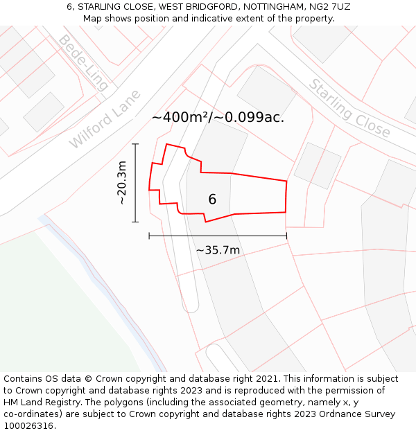 6, STARLING CLOSE, WEST BRIDGFORD, NOTTINGHAM, NG2 7UZ: Plot and title map