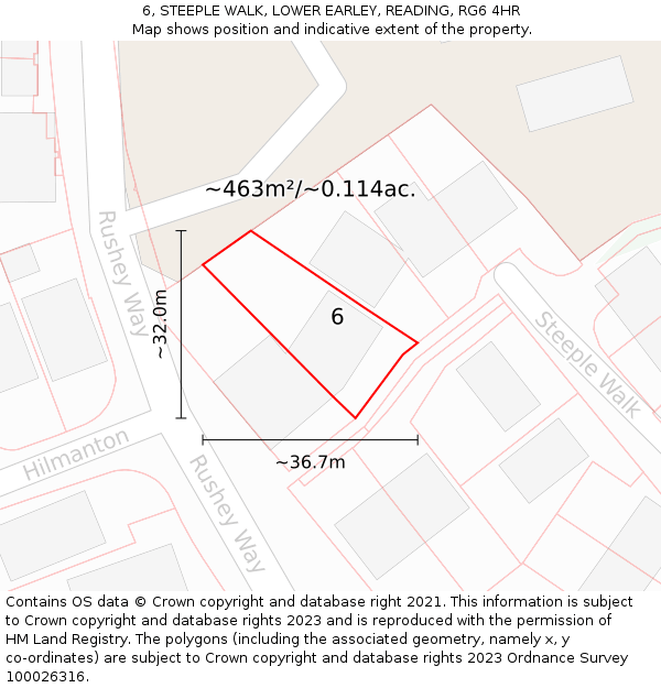 6, STEEPLE WALK, LOWER EARLEY, READING, RG6 4HR: Plot and title map