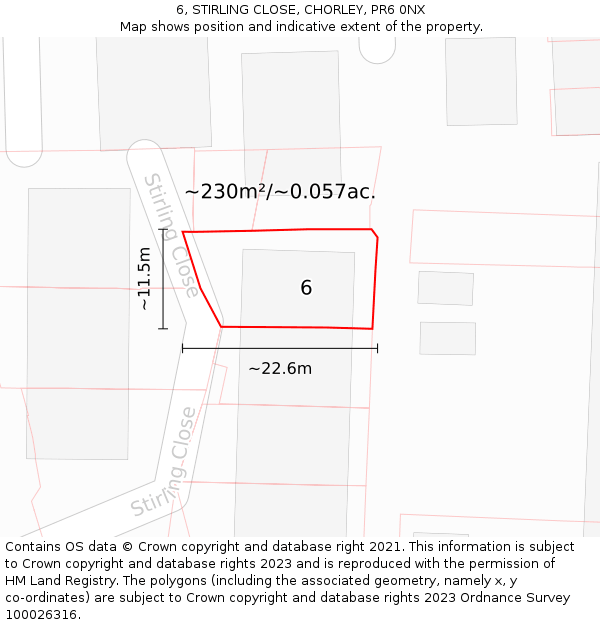 6, STIRLING CLOSE, CHORLEY, PR6 0NX: Plot and title map