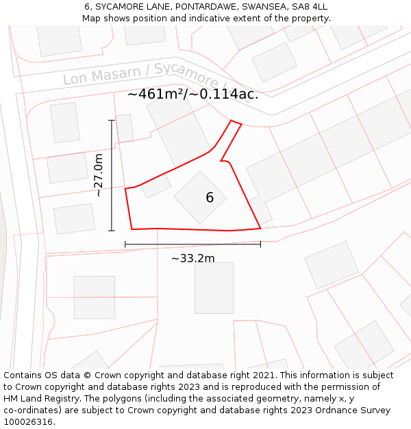 6, SYCAMORE LANE, PONTARDAWE, SWANSEA, SA8 4LL: Plot and title map