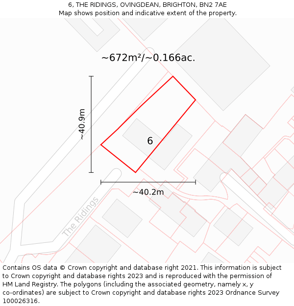 6, THE RIDINGS, OVINGDEAN, BRIGHTON, BN2 7AE: Plot and title map