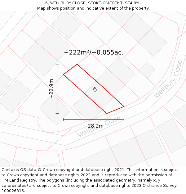 6, WELLBURY CLOSE, STOKE-ON-TRENT, ST4 8YU: Plot and title map