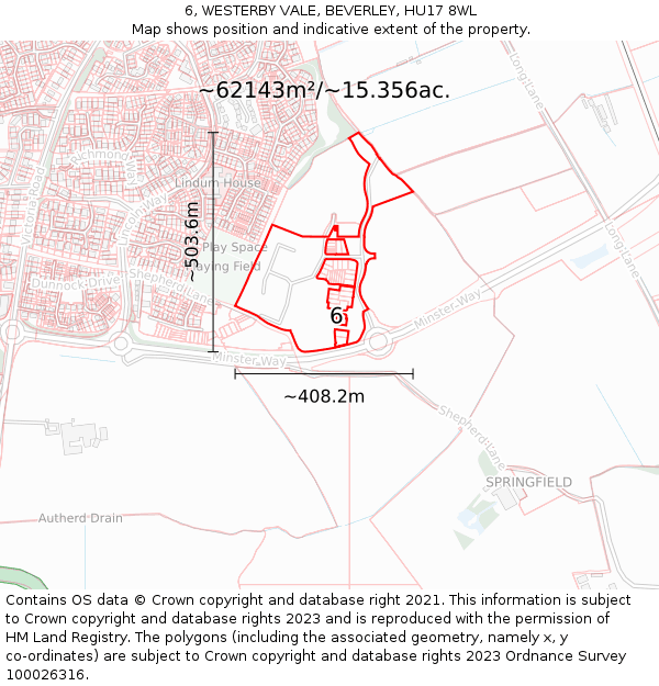 6, WESTERBY VALE, BEVERLEY, HU17 8WL: Plot and title map