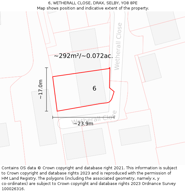 6, WETHERALL CLOSE, DRAX, SELBY, YO8 8PE: Plot and title map