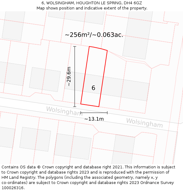 6, WOLSINGHAM, HOUGHTON LE SPRING, DH4 6GZ: Plot and title map