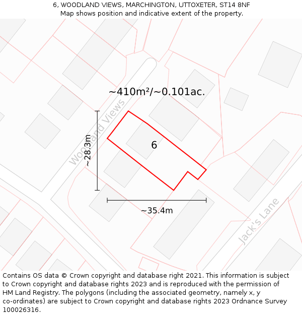 6, WOODLAND VIEWS, MARCHINGTON, UTTOXETER, ST14 8NF: Plot and title map