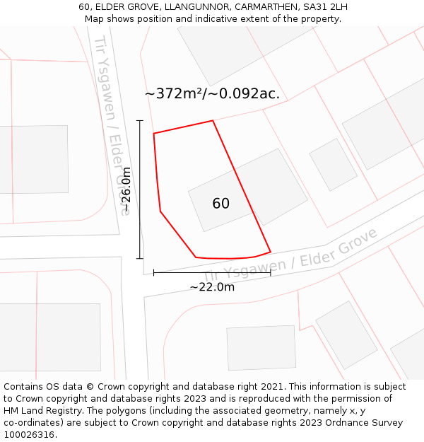 60, ELDER GROVE, LLANGUNNOR, CARMARTHEN, SA31 2LH: Plot and title map