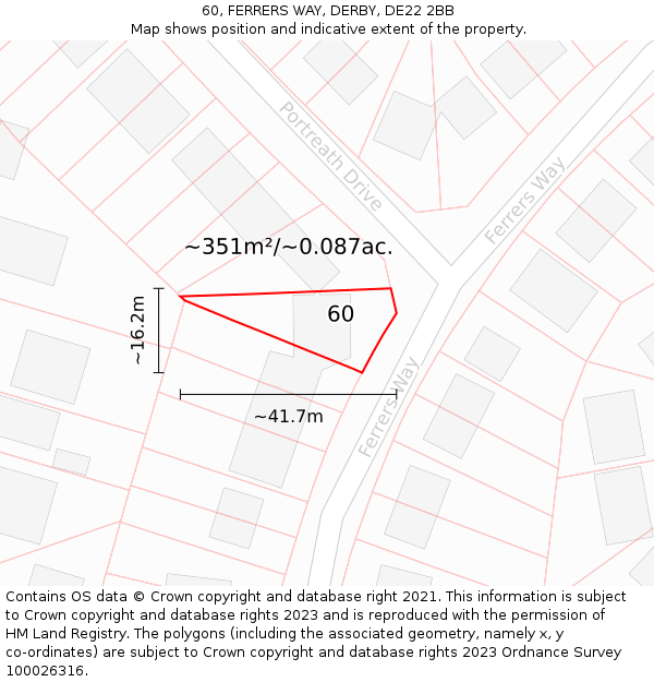 60, FERRERS WAY, DERBY, DE22 2BB: Plot and title map