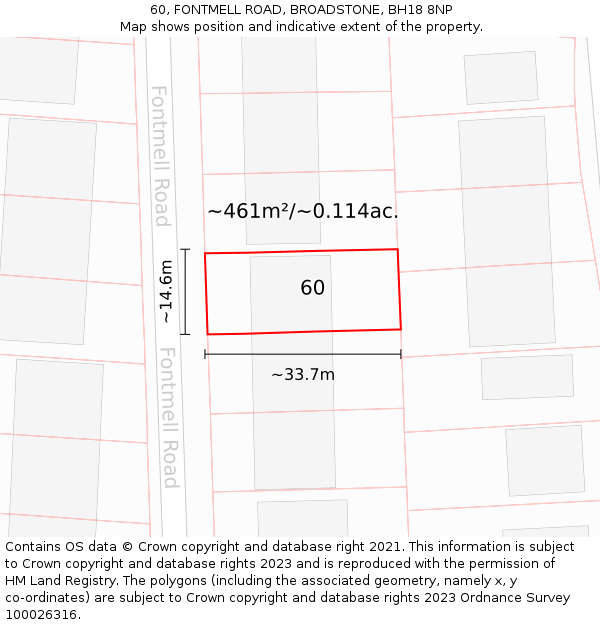 60, FONTMELL ROAD, BROADSTONE, BH18 8NP: Plot and title map