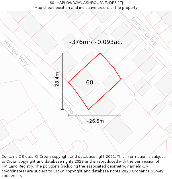 60, HARLOW WAY, ASHBOURNE, DE6 1TJ: Plot and title map