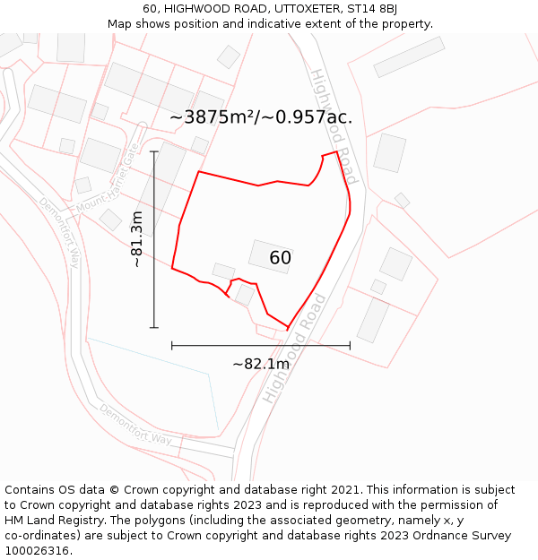 60, HIGHWOOD ROAD, UTTOXETER, ST14 8BJ: Plot and title map