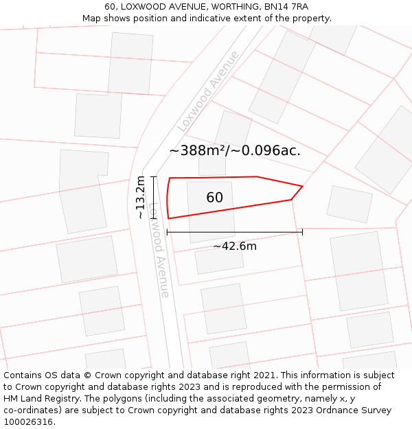 60, LOXWOOD AVENUE, WORTHING, BN14 7RA: Plot and title map