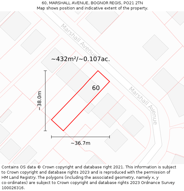 60, MARSHALL AVENUE, BOGNOR REGIS, PO21 2TN: Plot and title map