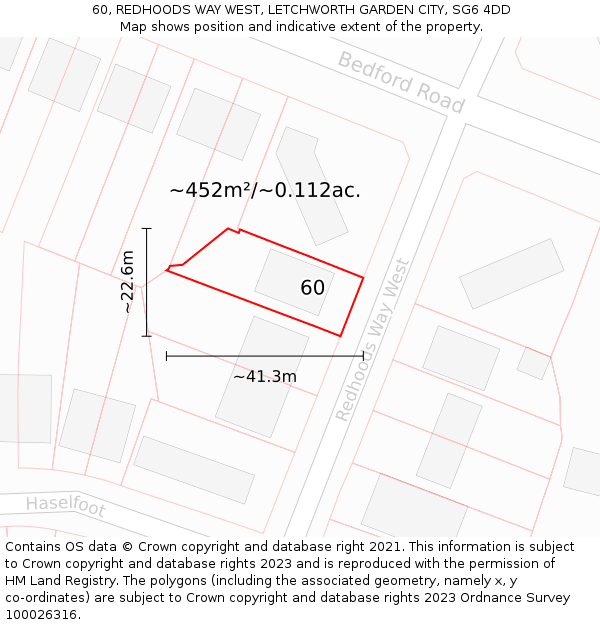 60, REDHOODS WAY WEST, LETCHWORTH GARDEN CITY, SG6 4DD: Plot and title map