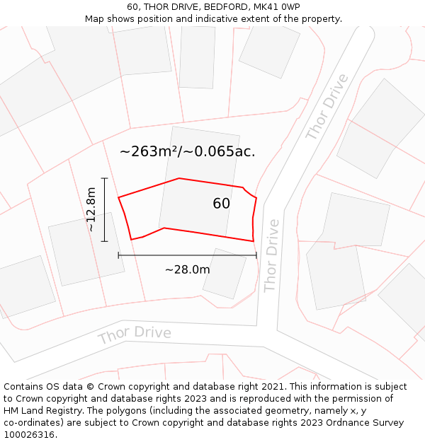 60, THOR DRIVE, BEDFORD, MK41 0WP: Plot and title map