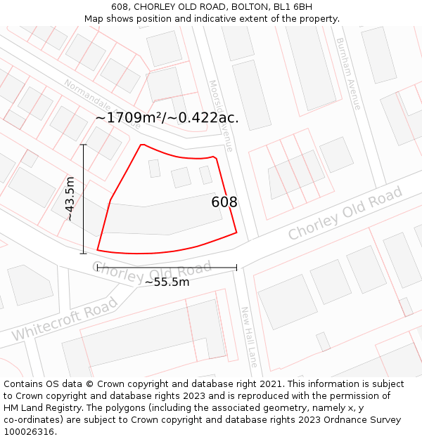 608, CHORLEY OLD ROAD, BOLTON, BL1 6BH: Plot and title map