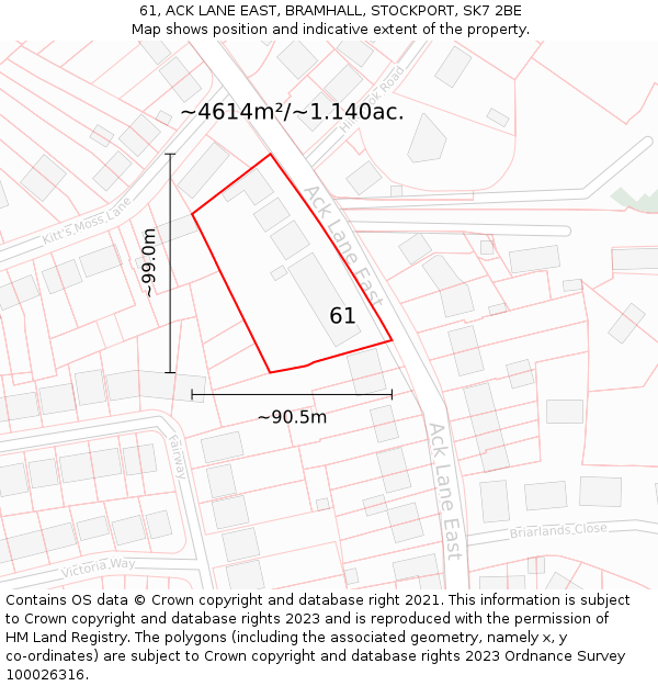 61, ACK LANE EAST, BRAMHALL, STOCKPORT, SK7 2BE: Plot and title map