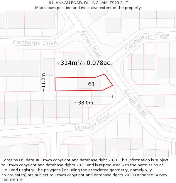 61, ANNAN ROAD, BILLINGHAM, TS23 3HE: Plot and title map