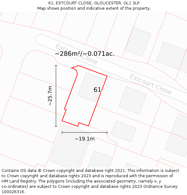 61, ESTCOURT CLOSE, GLOUCESTER, GL1 3LP: Plot and title map