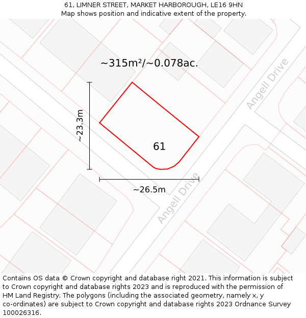 61, LIMNER STREET, MARKET HARBOROUGH, LE16 9HN: Plot and title map