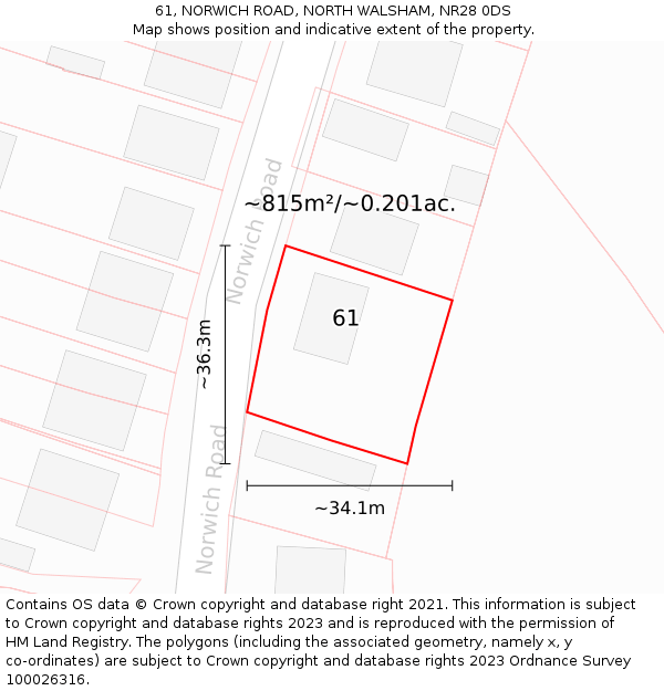 61, NORWICH ROAD, NORTH WALSHAM, NR28 0DS: Plot and title map