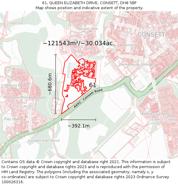 61, QUEEN ELIZABETH DRIVE, CONSETT, DH8 5BF: Plot and title map