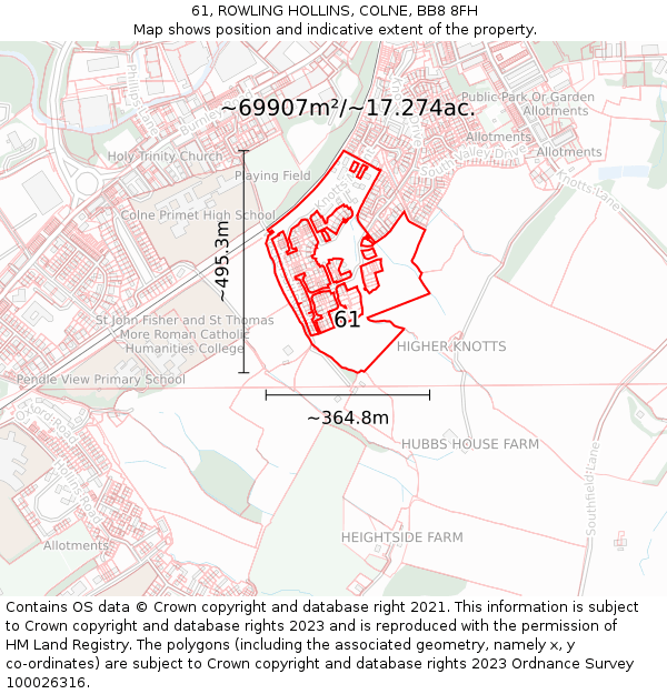 61, ROWLING HOLLINS, COLNE, BB8 8FH: Plot and title map