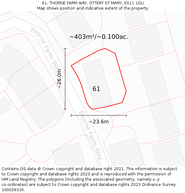 61, THORNE FARM WAY, OTTERY ST MARY, EX11 1GU: Plot and title map