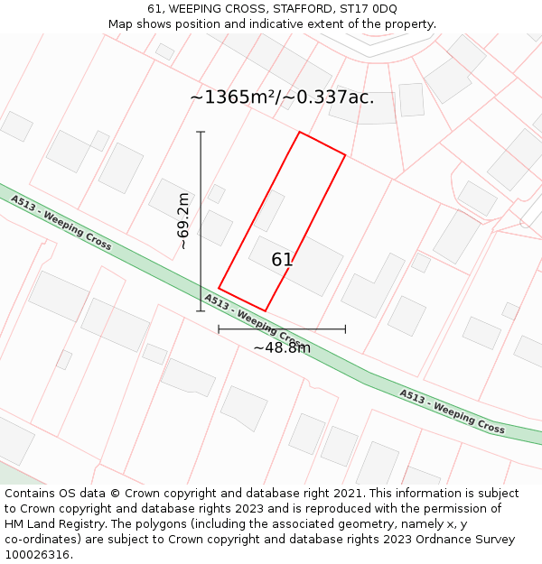 61, WEEPING CROSS, STAFFORD, ST17 0DQ: Plot and title map