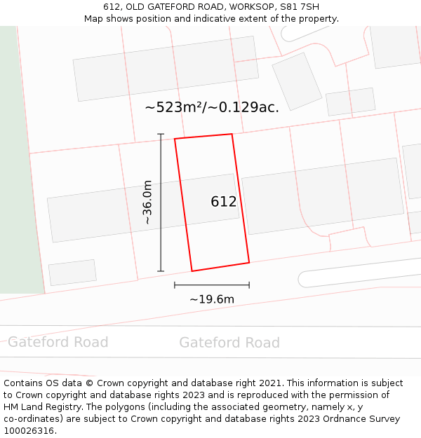 612, OLD GATEFORD ROAD, WORKSOP, S81 7SH: Plot and title map