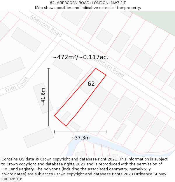 62, ABERCORN ROAD, LONDON, NW7 1JT: Plot and title map