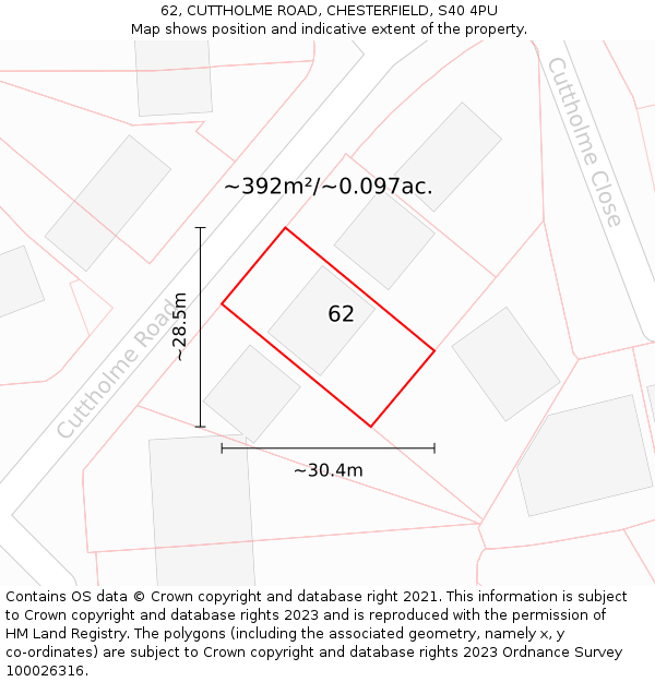 62, CUTTHOLME ROAD, CHESTERFIELD, S40 4PU: Plot and title map