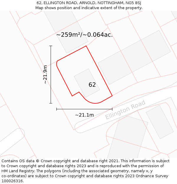 62, ELLINGTON ROAD, ARNOLD, NOTTINGHAM, NG5 8SJ: Plot and title map