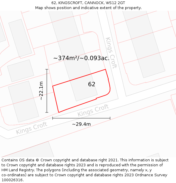 62, KINGSCROFT, CANNOCK, WS12 2GT: Plot and title map