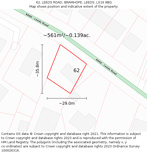 62, LEEDS ROAD, BRAMHOPE, LEEDS, LS16 9BQ: Plot and title map