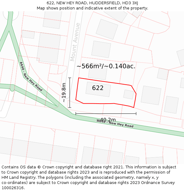 622, NEW HEY ROAD, HUDDERSFIELD, HD3 3XJ: Plot and title map