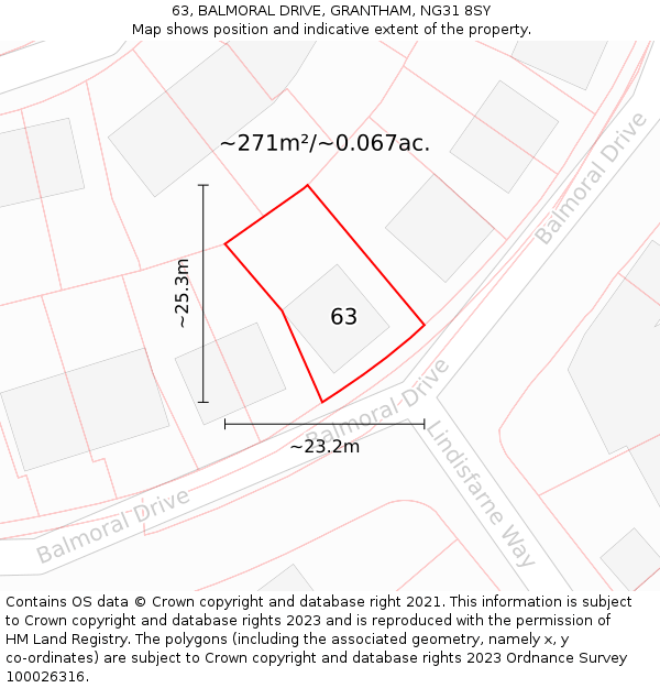 63, BALMORAL DRIVE, GRANTHAM, NG31 8SY: Plot and title map